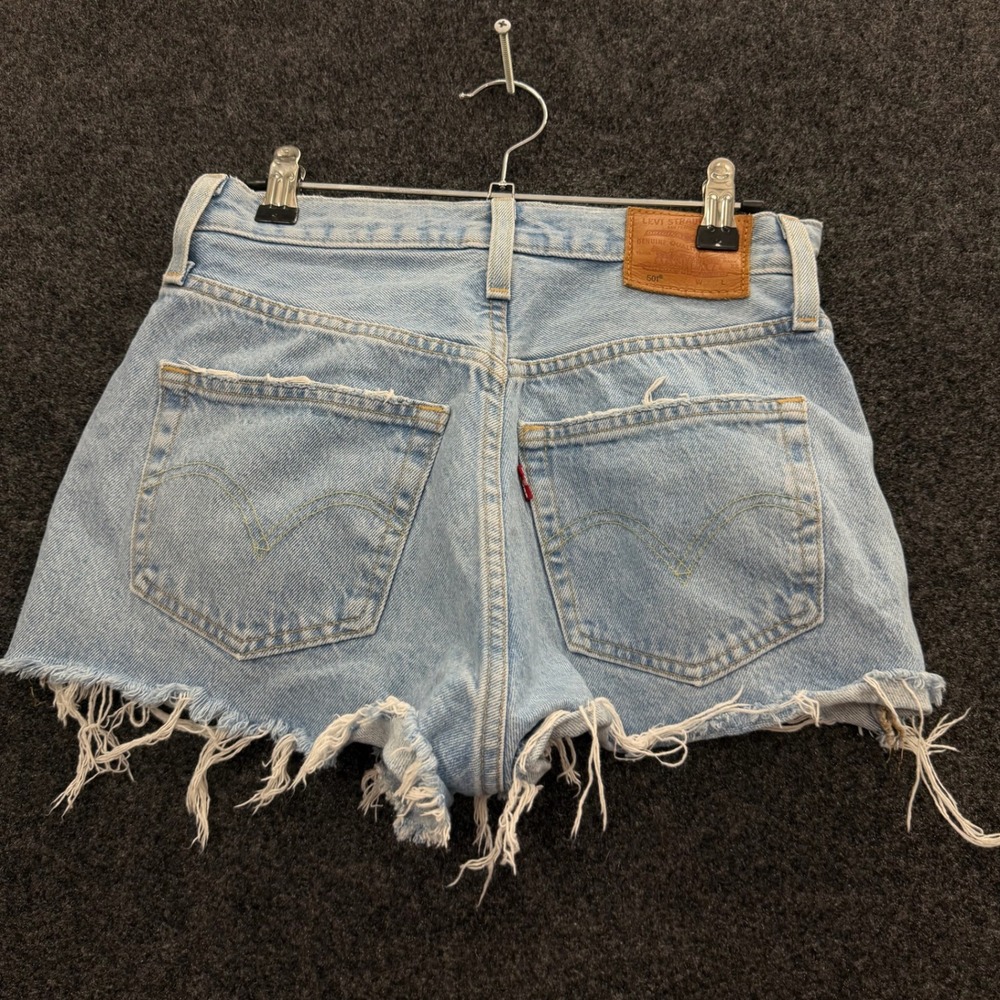 Levis 501 Original High Rise Light Wash Distressed Denim Shorts Womens 27